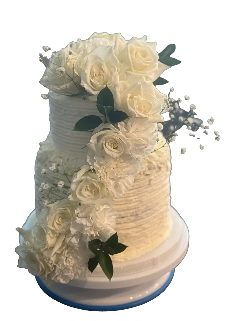 Two-Tier White Rose Cake