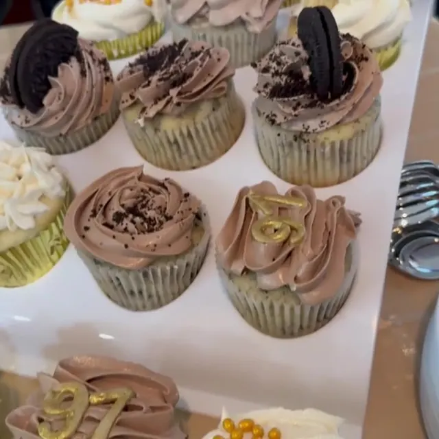 Chocolate and gold cupcake close-up