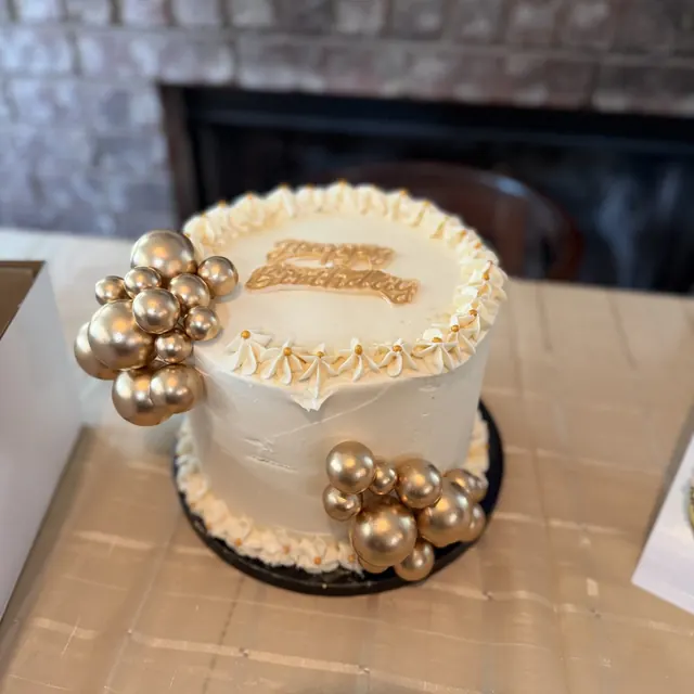 Gold pearl-topped cake